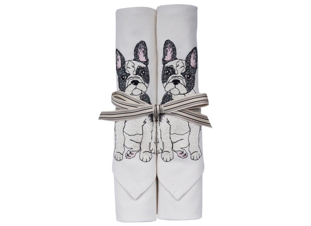 Embroidered French Bulldog Cotton Napkins by Kate Sproston Design