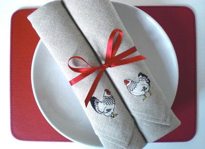 Embroidered Mr &amp; Mrs Chicken Linen Napkins Lifestyle Shot by Kate Sproston Design