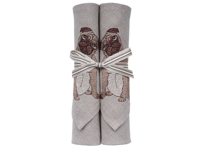 Embroidered Pug Linen Napkins by Kate Sproston Design
