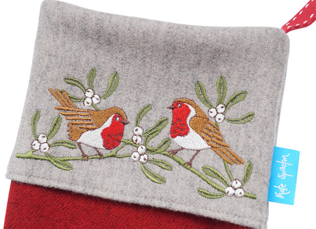 Robin and Mistletoe Christmas Stockings by Kate Sproston Design