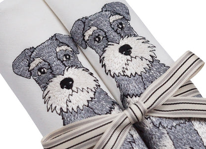 Embroidered Schnauzer Cotton Napkins Detail Shot by Kate Sproston Design
