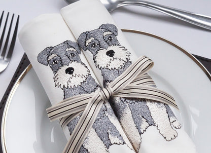 Embroidered Schnauzer Cotton Napkins Lifestyle Shot by Kate Sproston Design