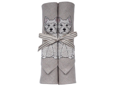 Embroidered Westie Linen Napkins by Kate Sproston Design