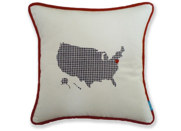 Ivory Embroidered America Cushion by Kate Sproston Design