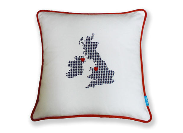 Ivory UK &amp; Ireland Cushion with Hearts by Kate Sproston Design