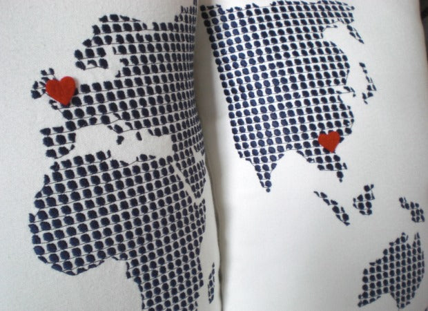 Ivory World Map Cushions Detail Shot by Kate Sproston Design
