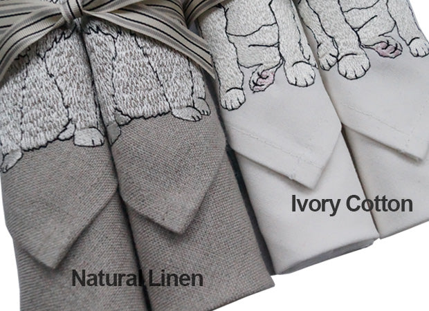 Embroidered Dog Napkins in nautral linen and ivory cotton by Kate Sproston Design