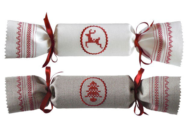 Linen Embroidered Scandi Style Reusable Christmas Cracker by Kate Sproston Design