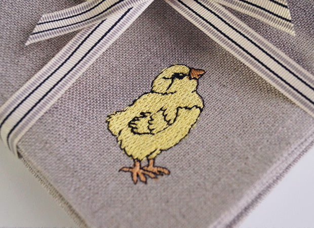 Embroidered Linen Little Chick Cocktail Napkins Detail Shot by Kate Sproston Design