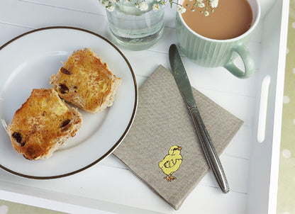 Embroidered Linen Little Chick Cocktail Napkins by Kate Sproston Design