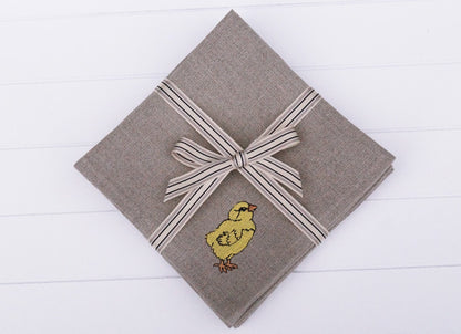Embroidered Linen Little Chick Cocktail Napkins Set of Four by Kate Sproston Design