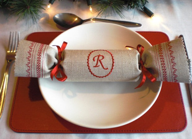 Linen Monogrammed Reusable Christmas Cracker by Kate Sproston Design