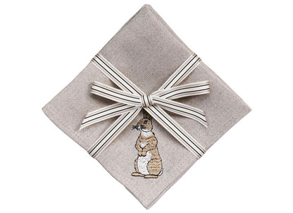 Embroidered Linen Rabbit Cocktail Napkins by Kate Sproston Design