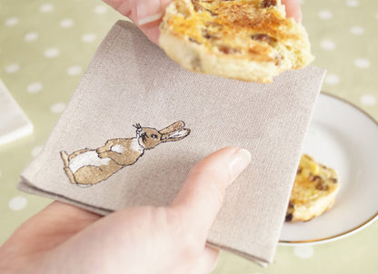 Embroidered LinenRabbit Cocktail Napkins Lifestylel by Kate Sproston Design