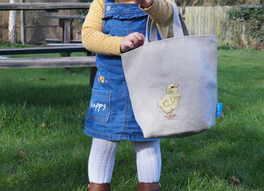 Embroidered Little Chick Linen Bag by Kate Sproston Design