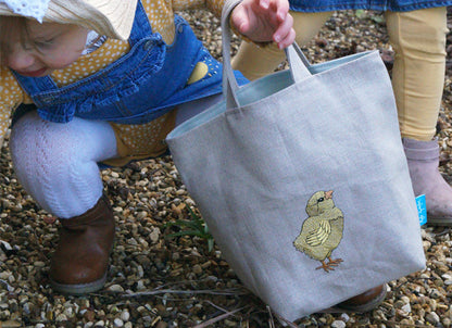 Embroidered Little Chick Linen Bag by Kate Sproston Design