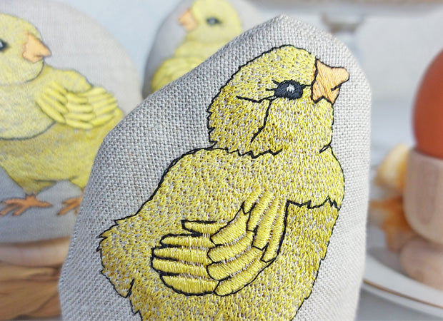 Embroidered Little Chick Egg Cosy Close Up by Kate Sproston Design