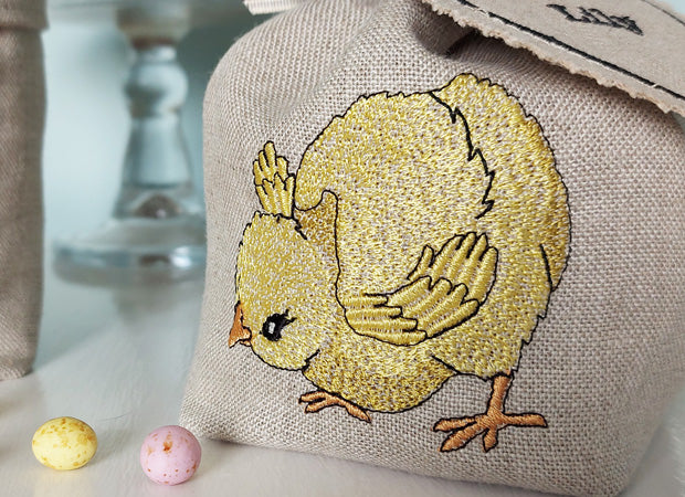 Embroidered Little Chick Fabric Pot/Gift Bag Detail by Kate Sproston Design