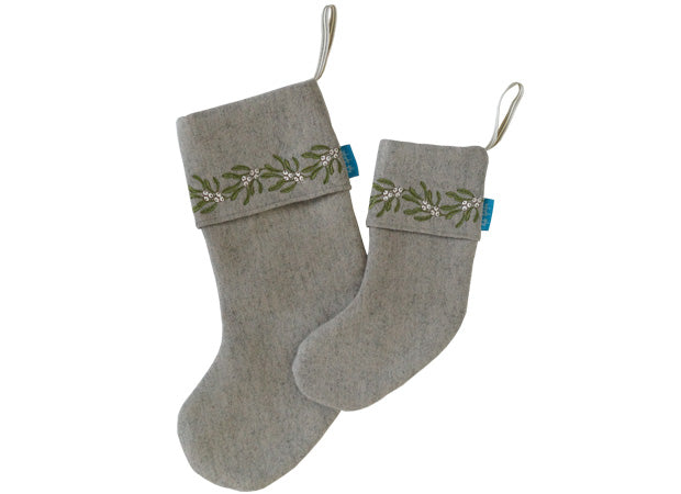 Stone Mistletoe Christmas Stockings by Kate Sproston Design