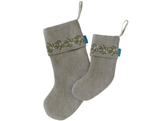 Stone Mistletoe Christmas Stockings by Kate Sproston Design