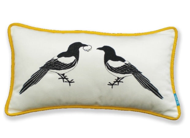 Embroidered Mr &amp; Mrs Magpie Cushion by Kate Sproston Design