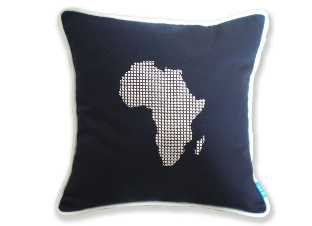 Navy Embroidered Africa Cushion by Kate Sproston Design