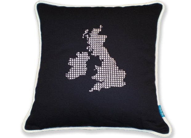 Navy UK &amp; Ireland Cushion with no Hearts by Kate Sproston Design