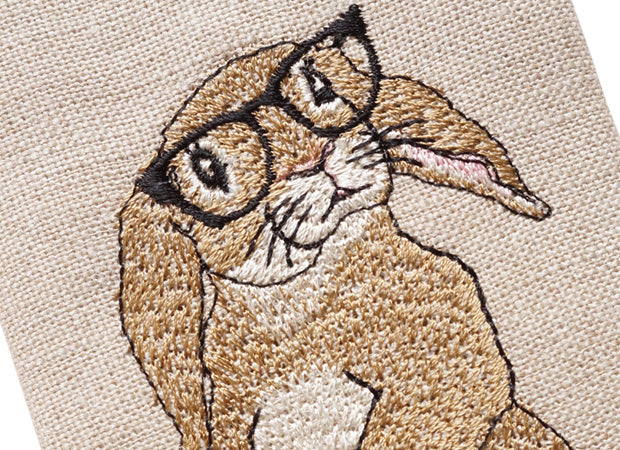 Embroidered Rabbit Glasses Case Close Up Shot by Kate Sproston Design