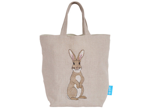 Embroidered Rabbit Linen Bag by Kate Sproston Design