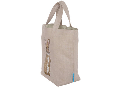 Embroidered Rabbit Linen Bag side view by Kate Sproston Design