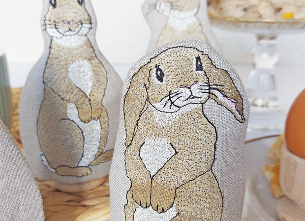 Embroidered Rabbit Egg Cosy Close Up by Kate Sproston Design