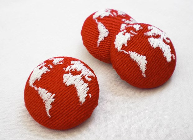 Embroidered Red Globe Buttons by Kate Sproston Design