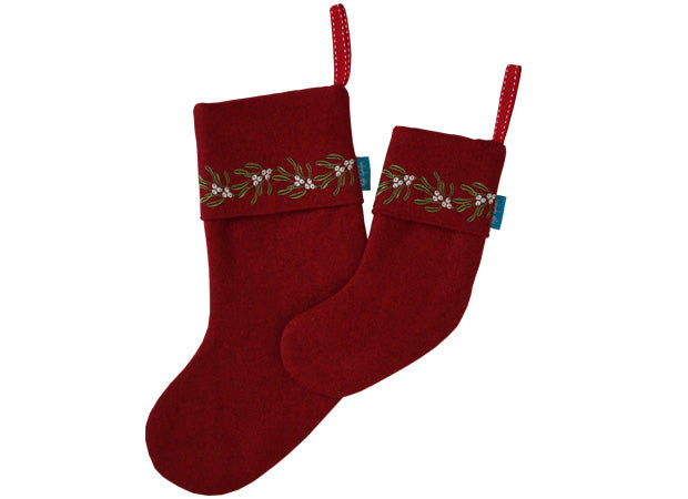 Red Mistletoe Christmas Stocking by Kate Sproston Design