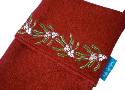 Red Mistletoe Christmas Stocking detail shot by Kate Sproston Design