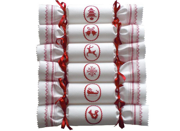 Complete Set of Embroidered Scandi Style Reusable Christmas Crackers by Kate Sproston Design