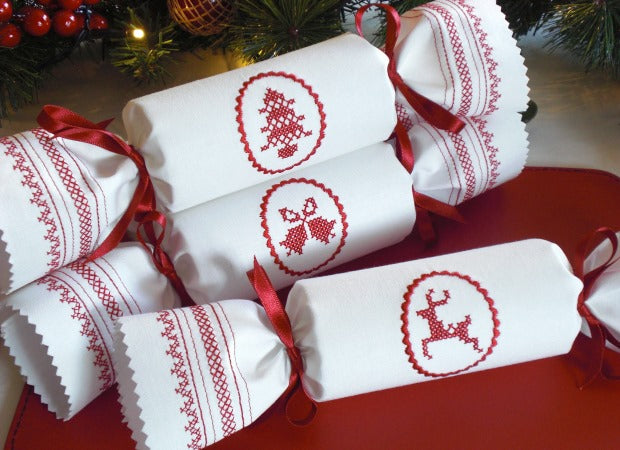 Embroidered Scandi Style Reusable Christmas Crackers Lifestyle Shot by Kate Sproston Design