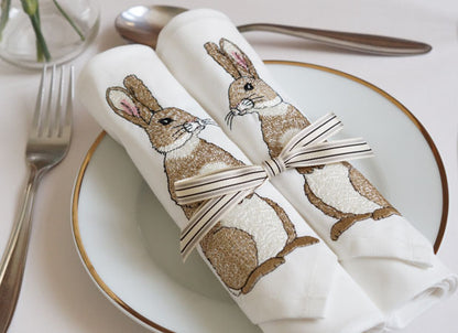 Two Cotton Embroidered Rabbit Napkins Lifestyle Shot by Kate Sproston Design