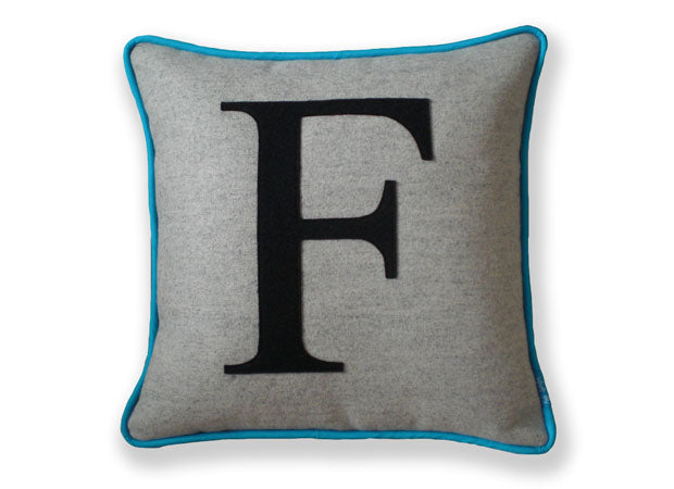 Turqoise Colour Flash Monogrammed Cushion by Kate Sproston Design