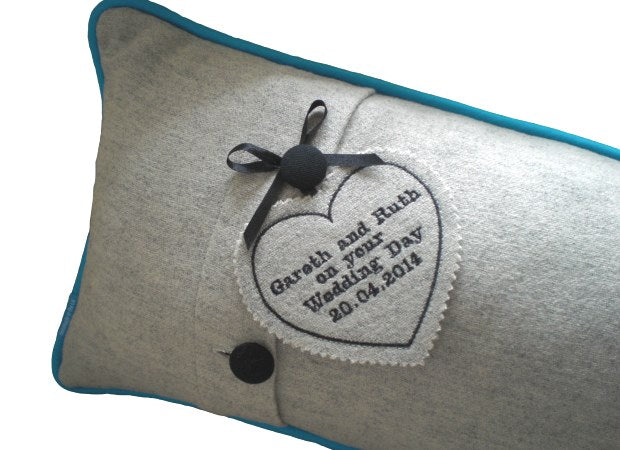 Turqoise Colour Flash Couples Initials Cushion Reverse with Personalised Tag by Kate Sproston Design
