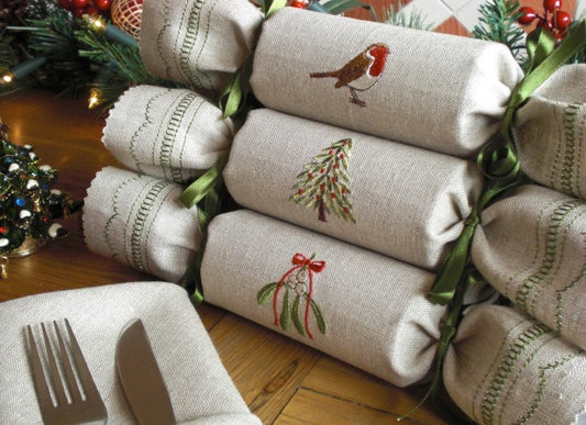 Embroidered Woodland Reusable Christmas Crackers Lifestyle Shot by Kate Sproston Design