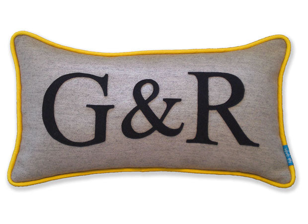 Yellow Colour Flash Couples Initials Cushion Reverse with Personalised Tag by Kate Sproston Design